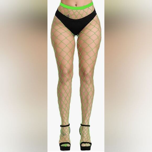 Neon Green LARGE Hole Fishnet Stockings - Picture 1 of 3